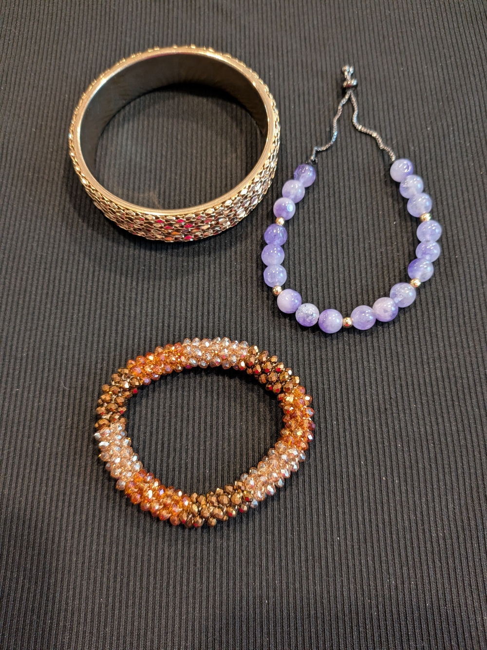 B#4:Set Of 3. Purple Beaded Adjustable Women's Bracelet - Brand Unbranded